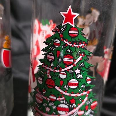 Vintage 1980s Holiday Highball Glasses – Santa’s Sleigh & Christmas Tree Pair – Festive Retro Barware