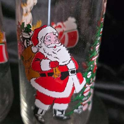 Vintage 1980s Holiday Highball Glasses – Santa’s Sleigh & Christmas Tree Pair – Festive Retro Barware