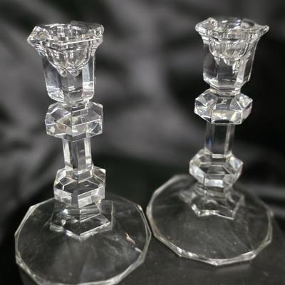 Vintage Faceted Lead Crystal Candle Holders – Elegant Octagonal Pedestal Pair