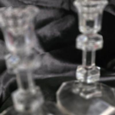 Vintage Faceted Lead Crystal Candle Holders – Elegant Octagonal Pedestal Pair