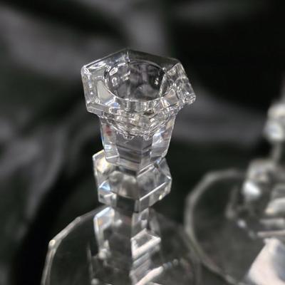 Vintage Faceted Lead Crystal Candle Holders – Elegant Octagonal Pedestal Pair