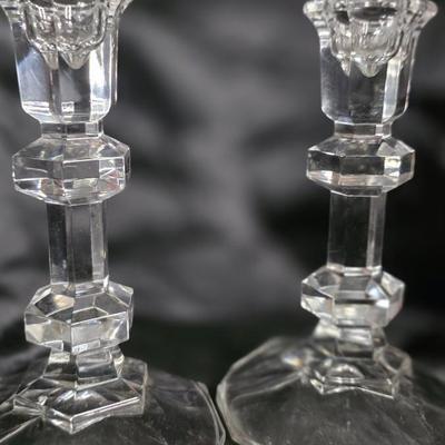 Vintage Faceted Lead Crystal Candle Holders – Elegant Octagonal Pedestal Pair