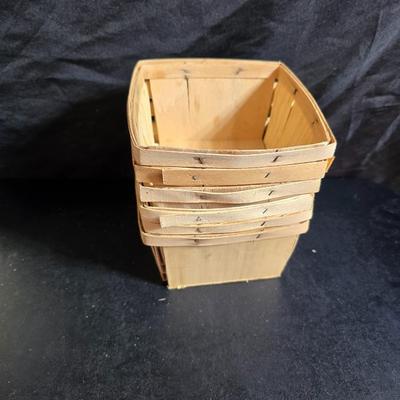 A Fruitful Display - Fruit themed lidded cookie jar - Brass wall plate - Wooden fruit bushel baskets = and a table runner with a fruit...