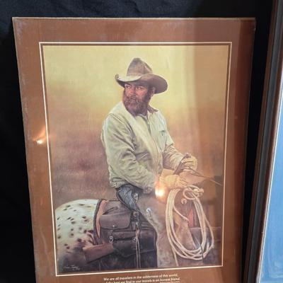 Robert Louis Stevenson Cowboy poster and a Framed A. Christen 1963 Oxen with covered wagon artwork