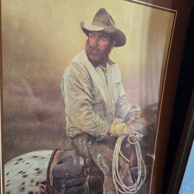 Robert Louis Stevenson Cowboy poster and a Framed A. Christen 1963 Oxen with covered wagon artwork