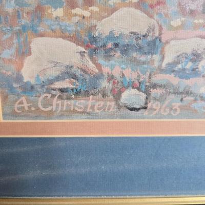 Robert Louis Stevenson Cowboy poster and a Framed A. Christen 1963 Oxen with covered wagon artwork