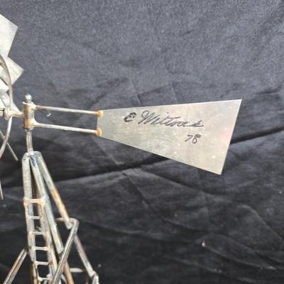 Free standing WITTROCK Metal Art Windmill 14.5", Signed Art Sculpture Wittrock 78, 1978 - with framed artwork, coasters and more