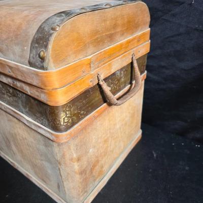 Antique Victorian miniature trunk with leaf embossed band - comes with two large baskets