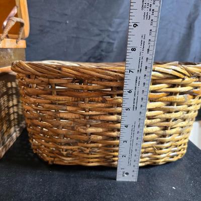 Antique Victorian miniature trunk with leaf embossed band - comes with two large baskets