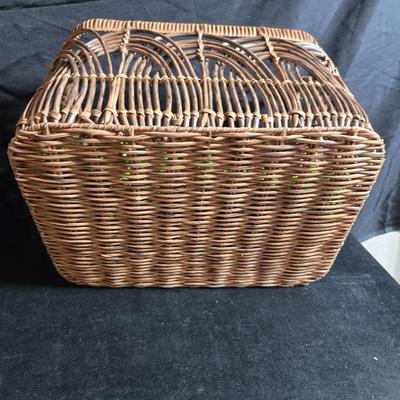Antique Victorian miniature trunk with leaf embossed band - comes with two large baskets