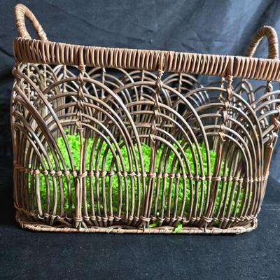 Antique Victorian miniature trunk with leaf embossed band - comes with two large baskets