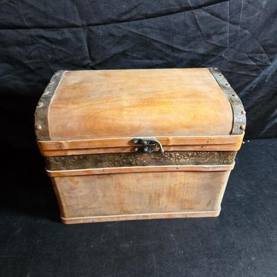 Antique Victorian miniature trunk with leaf embossed band - comes with two large baskets