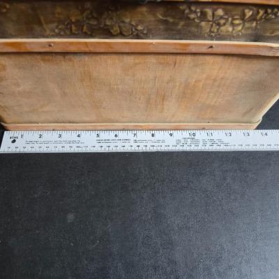 Antique Victorian miniature trunk with leaf embossed band - comes with two large baskets