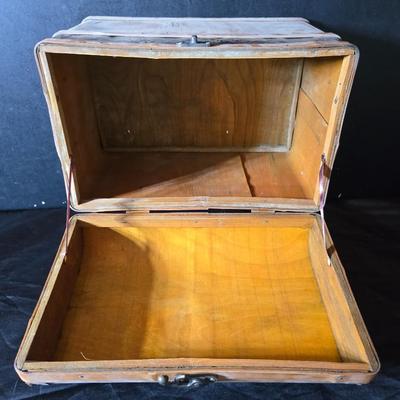 Antique Victorian miniature trunk with leaf embossed band - comes with two large baskets