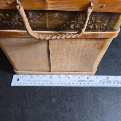 Antique Victorian miniature trunk with leaf embossed band - comes with two large baskets