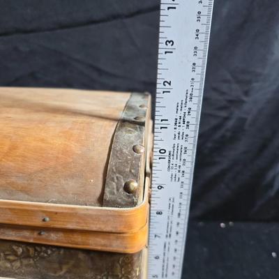 Antique Victorian miniature trunk with leaf embossed band - comes with two large baskets