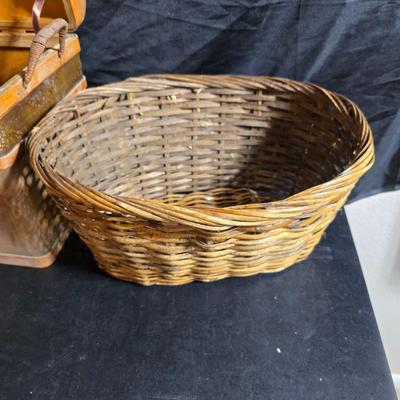 Antique Victorian miniature trunk with leaf embossed band - comes with two large baskets