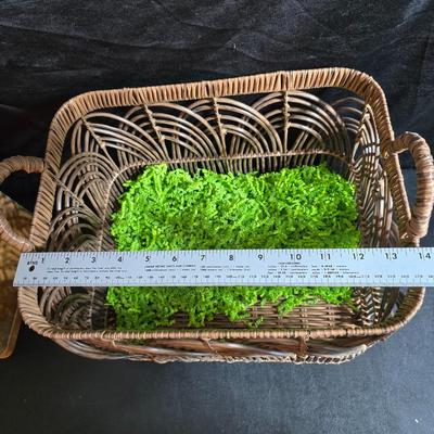 Antique Victorian miniature trunk with leaf embossed band - comes with two large baskets