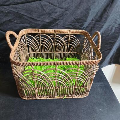 Antique Victorian miniature trunk with leaf embossed band - comes with two large baskets