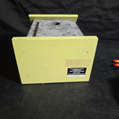 Bird house, small hanging leaf bird feeder/bath, large tin lizard and a glass flower vase