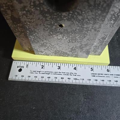 Bird house, small hanging leaf bird feeder/bath, large tin lizard and a glass flower vase