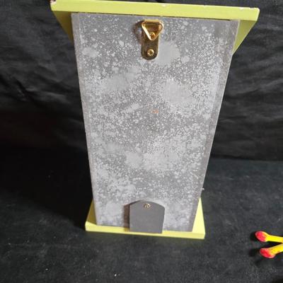 Bird house, small hanging leaf bird feeder/bath, large tin lizard and a glass flower vase