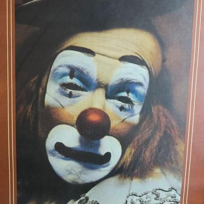 Framed Clown wall art - 1979 Hallmark cards Inc. PTR250 With George Good Corporation pewter clown figurine playing an accordion.