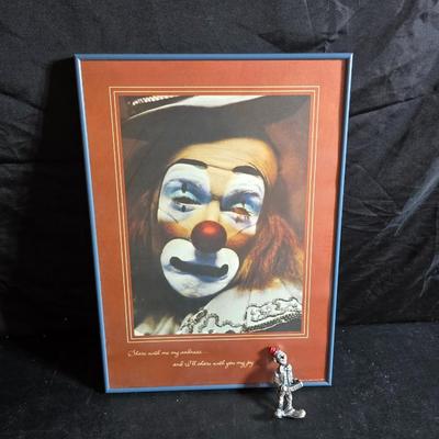 Framed Clown wall art - 1979 Hallmark cards Inc. PTR250 With George Good Corporation pewter clown figurine playing an accordion.