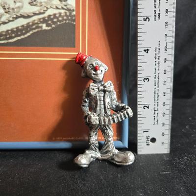 Framed Clown wall art - 1979 Hallmark cards Inc. PTR250 With George Good Corporation pewter clown figurine playing an accordion.