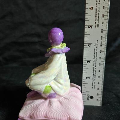Clowning around!! Pierrot Clown with Puppy porcelain figurine & a San Francisco Music box Company porcelain Harlequin or Pierrot...