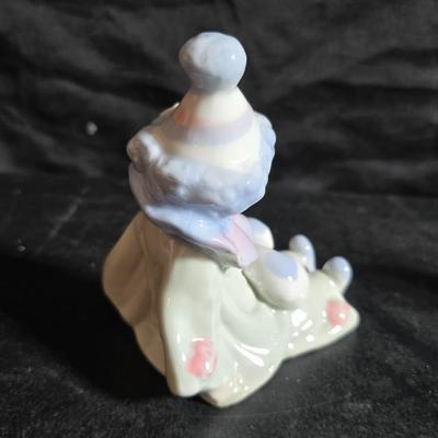 Clowning around!! Pierrot Clown with Puppy porcelain figurine & a San Francisco Music box Company porcelain Harlequin or Pierrot...