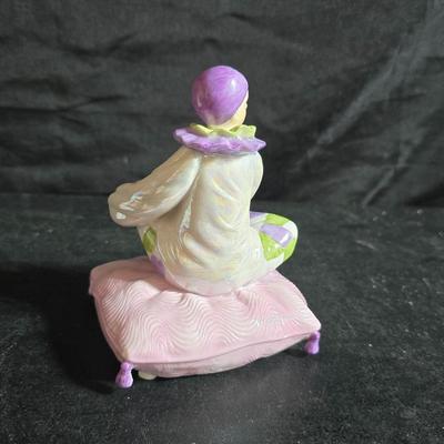Clowning around!! Pierrot Clown with Puppy porcelain figurine & a San Francisco Music box Company porcelain Harlequin or Pierrot...