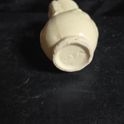 Antique cast metal gold guild clock face frame with Saja China dish - four small, vintage ceramic cups with leaf like handles and a small...