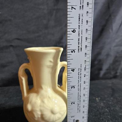 Antique cast metal gold guild clock face frame with Saja China dish - four small, vintage ceramic cups with leaf like handles and a small...