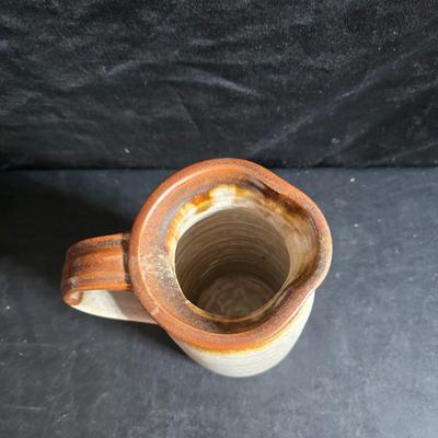 vintage studio pottery pitcher with two mugs - each signed by artist