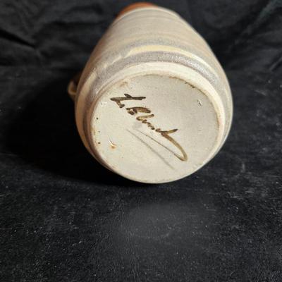 vintage studio pottery pitcher with two mugs - each signed by artist