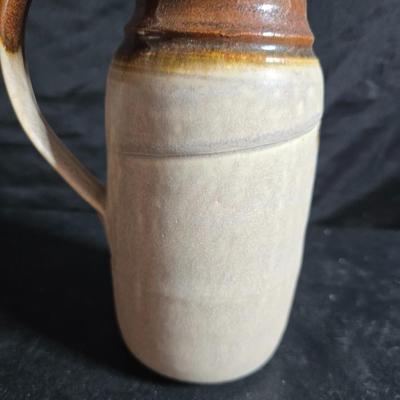 vintage studio pottery pitcher with two mugs - each signed by artist