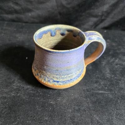 vintage studio pottery pitcher with two mugs - each signed by artist