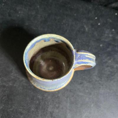 vintage studio pottery pitcher with two mugs - each signed by artist