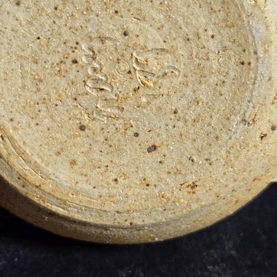 vintage studio pottery pitcher with two mugs - each signed by artist