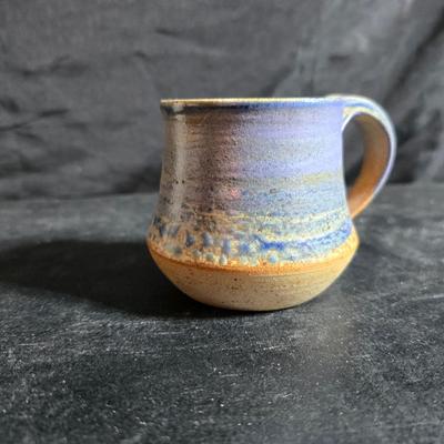 vintage studio pottery pitcher with two mugs - each signed by artist