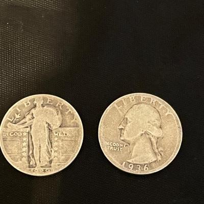 1929 STANDING LIBERTY AND 1936 WASHINGTON SILVER QUARTERS