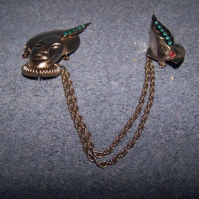 LOT 130 AMAZING VINTAGE ART DECO LADY DOUBLE PIN