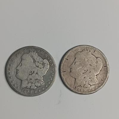 1890 AND 1889-O MORGAN SILVER DOLLARS