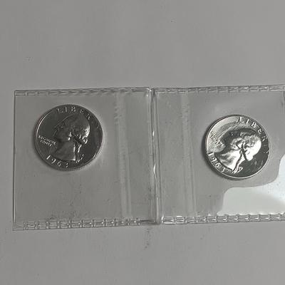 TWO 1963 UNC SILVER QUARTERS