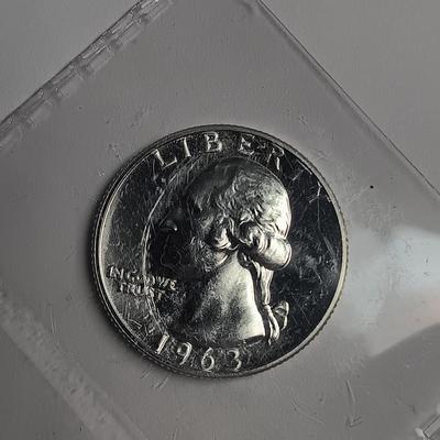 TWO 1963 UNC SILVER QUARTERS