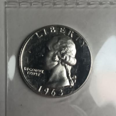 FOUR 1963 UNC SILVER QUARTERS