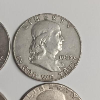 FOUR FRANKLIN SILVER HALF DOLLARS