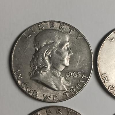 FOUR FRANKLIN SILVER HALF DOLLARS