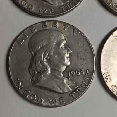 FOUR FRANKLIN SILVER HALF DOLLARS